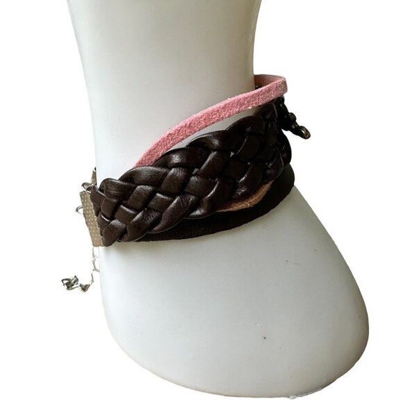VTG Cuff Bracelet 8" Strap Brown Leather Love‎ Anchor Metal Braided - Picture 3 of 8